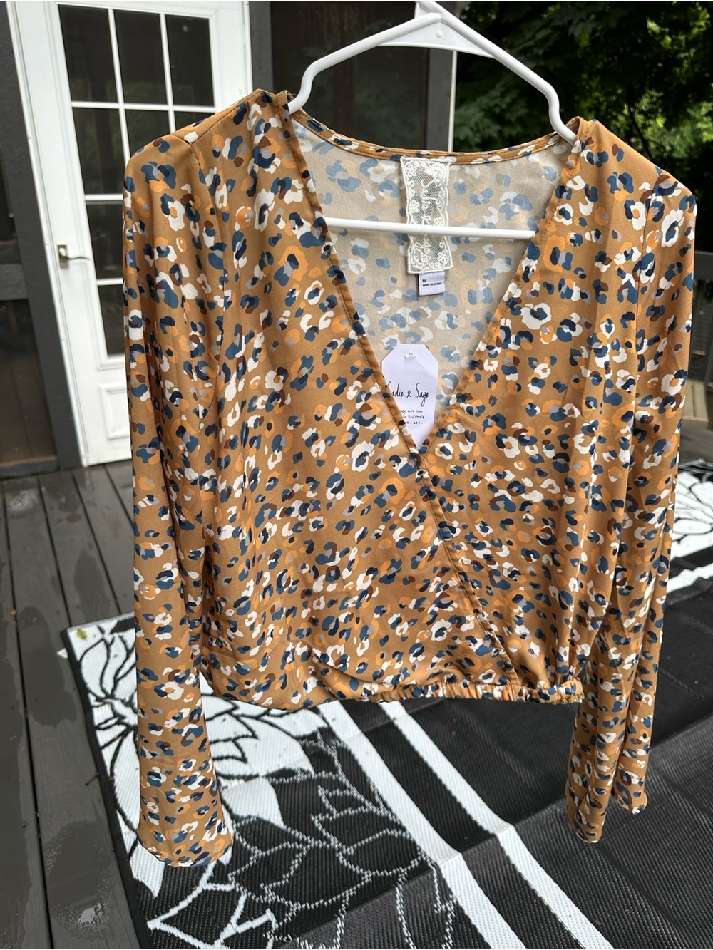 Mustard Leopard Print Wrap Long-Sleeve Top